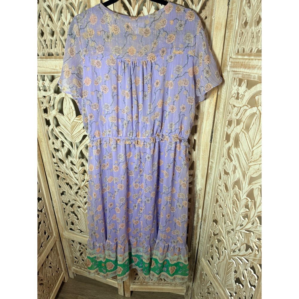LC Lauren Conrad Purple Floral Metallic Lurex Stripe Maxi Dress Womens Plus 1X - Picture 8 of 9